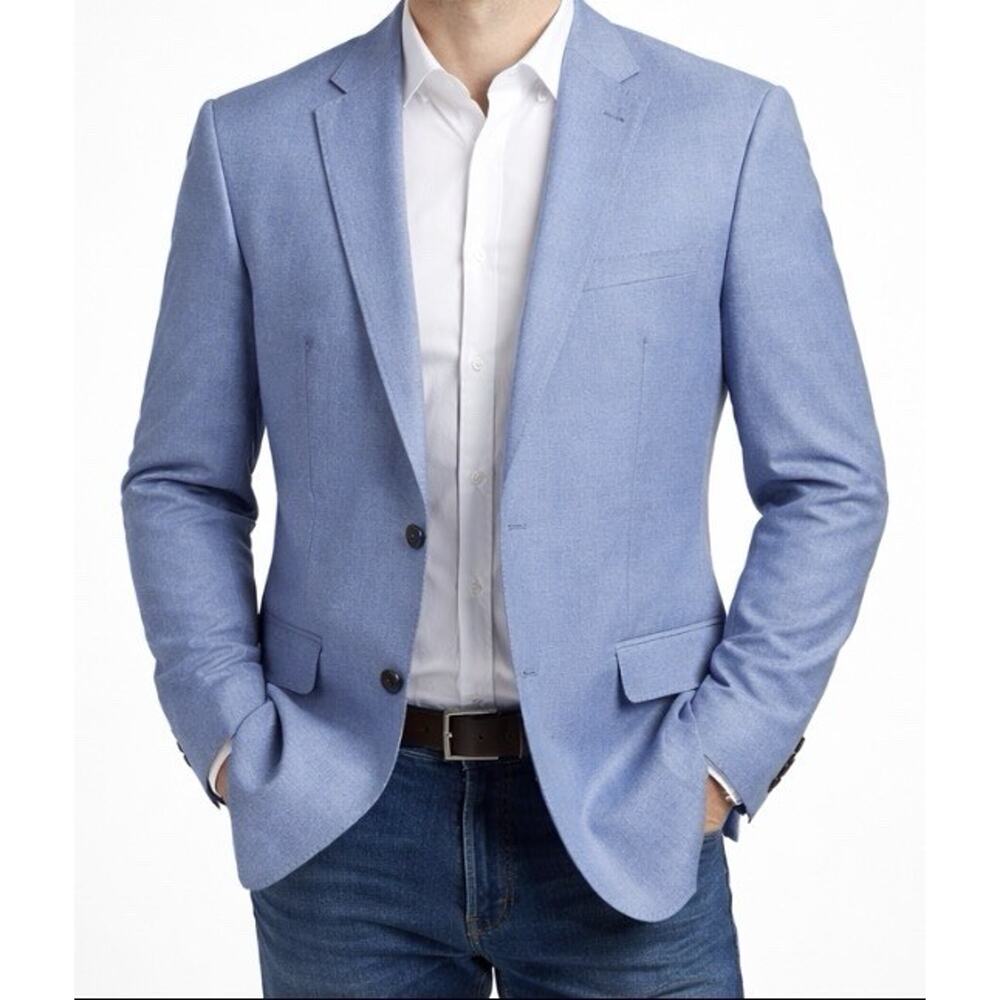 Tommy Hilfiger Blue Herringbone Men's Suit Jacket 44R Single-Breasted Two-Button